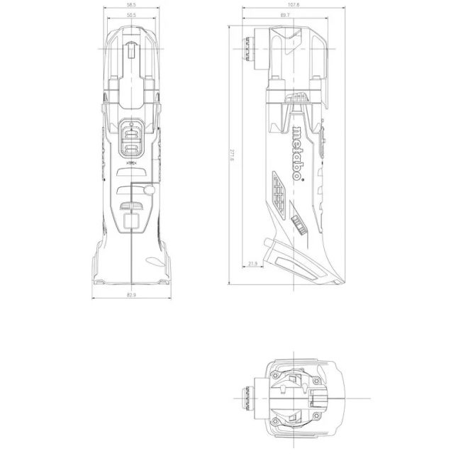 Metabo akkus 18V multiszerszám 1,6° 7000-18000/min MT 18 LTX 32mm HCS (fa) merülő fűrészlap +csiszolólapok +elszívó és multiadapter +metaBOX 145 L +akku és töltő nélkül, 613021840