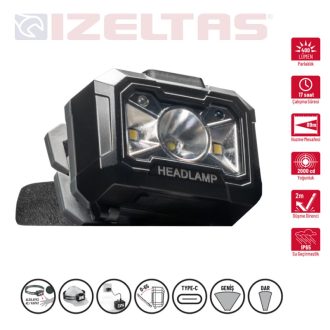   Izeltas érzékelős fejlámpa 400 LM 1500 mAh LiPo, USB-C, 14000 005347