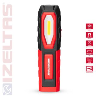   Izeltas COB LED mágneses szerelőlámpa, steklámpa 600 LM 4000 mAh Li-Ion, USB-C töltő kábellel, powerbank üzemmód, 14000 005383 