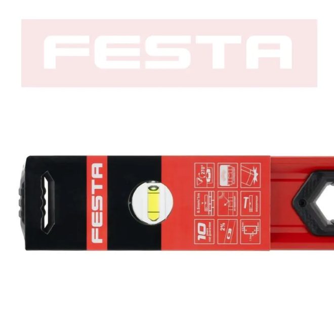 Lev Festa alumínium vízmérték 100cm, 3 libellás, ütésálló, pontosság 0,5mm/m, 15760