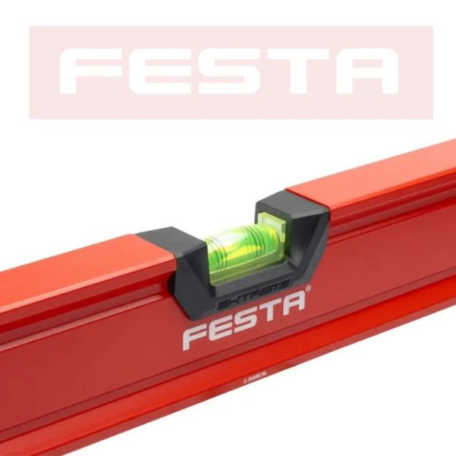 Lev Festa alumínium vízmérték 120cm, 3 libellás, ütésálló, pontosság 0,5mm/m, 15762