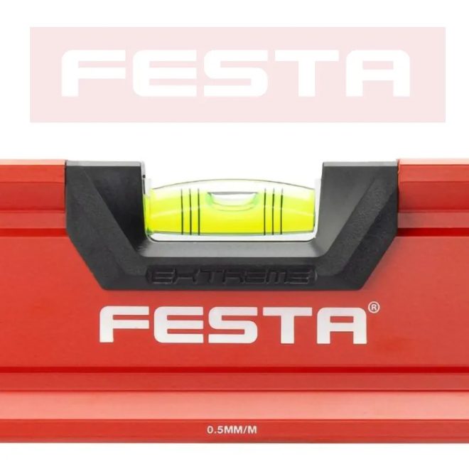 Lev Festa alumínium vízmérték 120cm, 3 libellás, ütésálló, pontosság 0,5mm/m, 15762