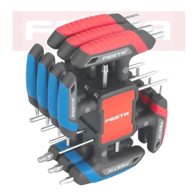 Lev Festa T-nyelű torx és imbuszkulcs készlet, 14 db-os, KÉK - TORX 10, 15, 20, 25, 30, 40, 45, PIROS - IMBUSZ 2,5, 3, 4, 5, 6, 8,10, CrV, 18501