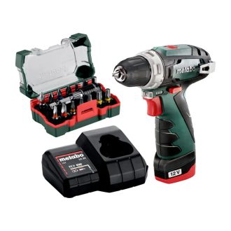   Metabo akkus 12V fúrócsavarozó 34Nm PowerMaxx BS Basic +1 db 2,0Ah Li-Power akku +LC 40 töltő +ajándék 15 részes bitkészlettel, kartonban, 600984900