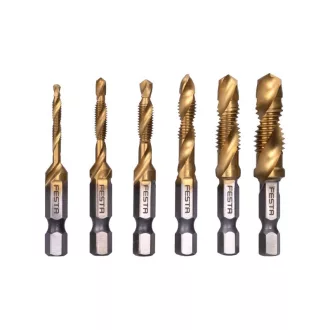   Lev Festa menetfúró készlet, csavart hornyú, bit befogásos, 6 db-os, 1/4", M10,M8,M6,M5,M4,M3, HSS+TiN, 20392