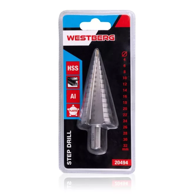 Lev léptető fúrószár DIN 1412C HSS 4-32mm 15 lépcsős, ALU, fém, műanyag, 20494