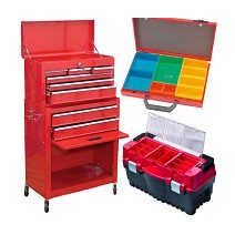 Szerszám, alkatrész tárolás rendezés (műhelykocsi, szekrény, láda, koffer)